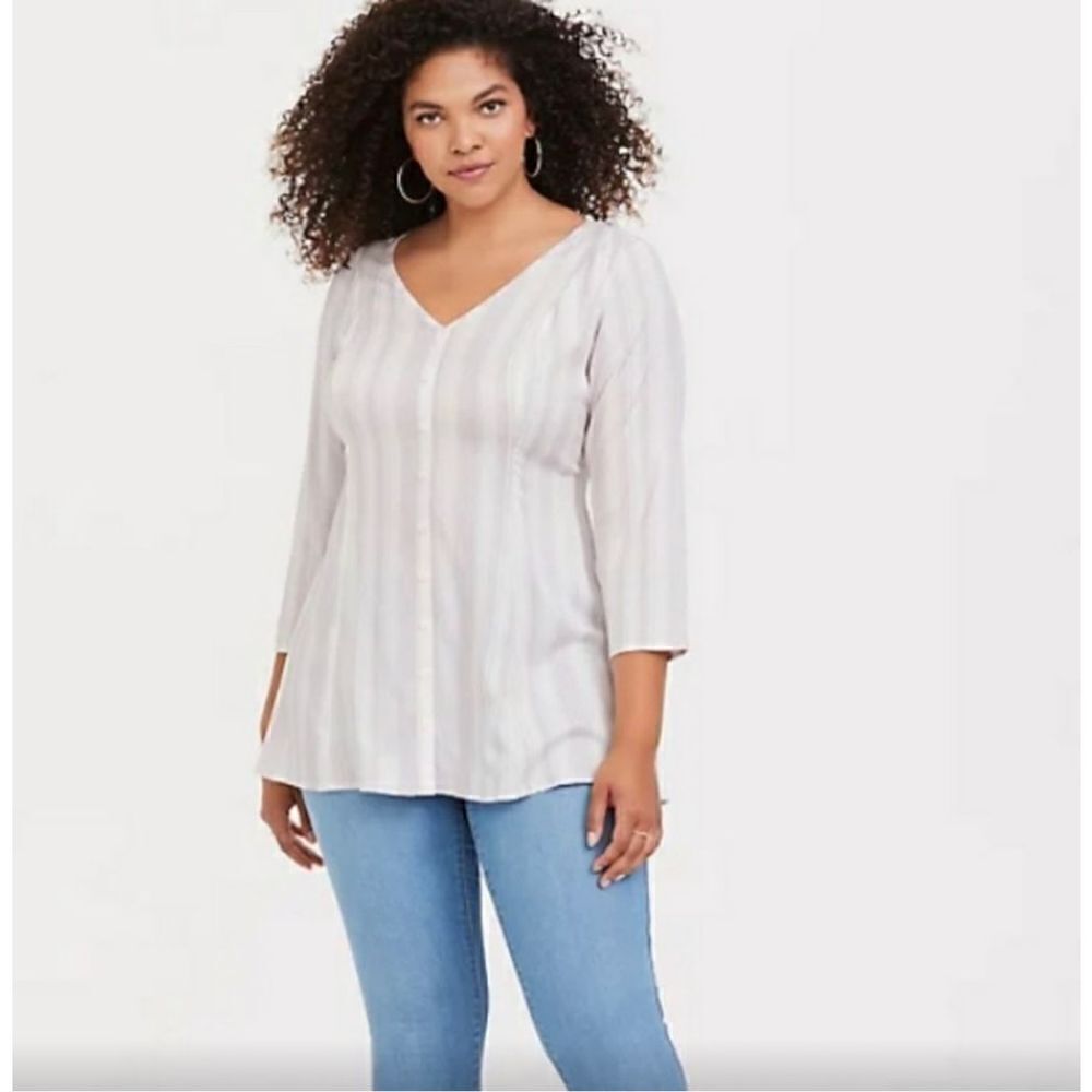 Womens Torrid Challis Flowy Lilac Striped Tunic Blouse Top - Sz 3X